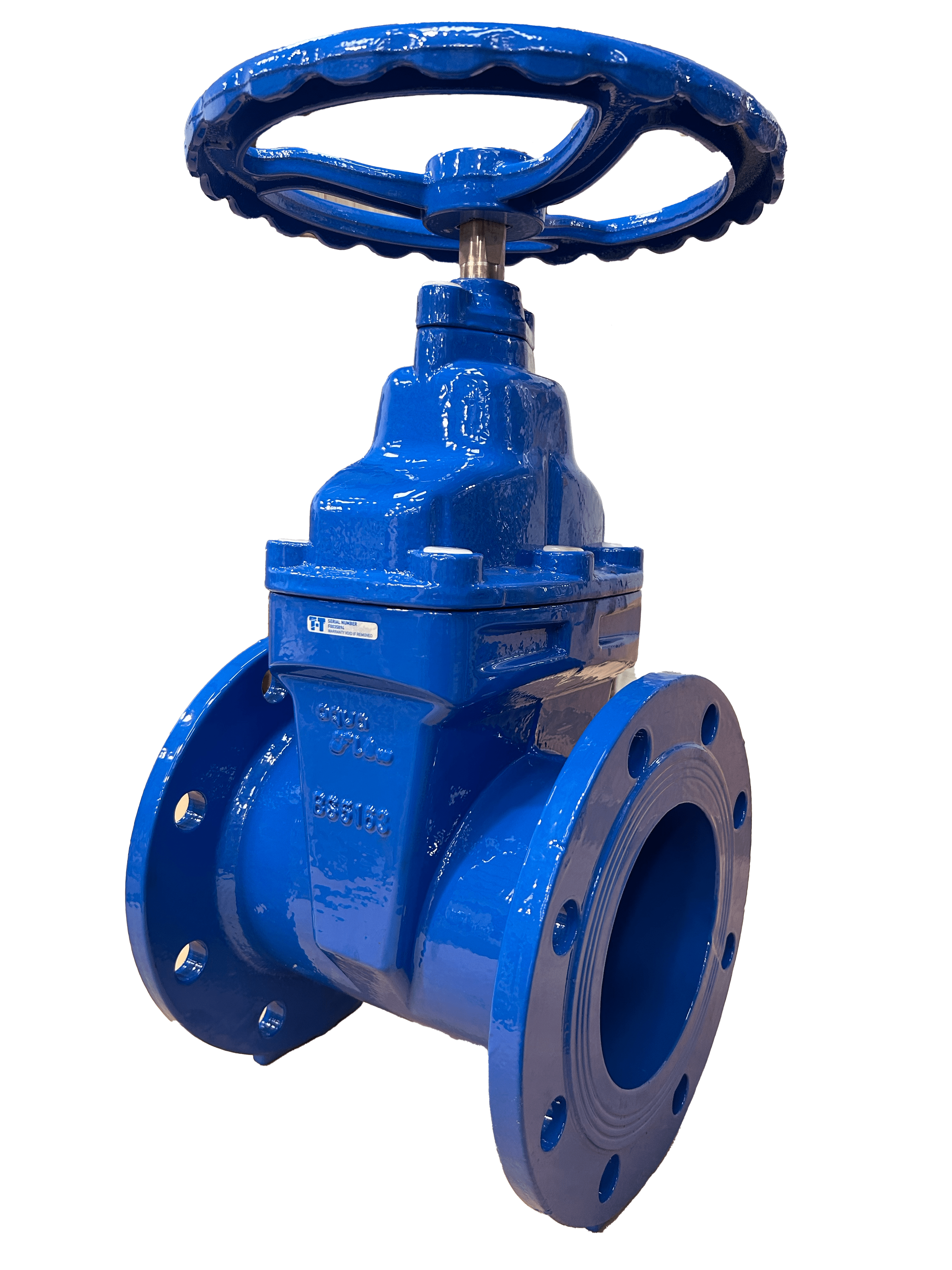 Resilient seat gate valve with handwheel.